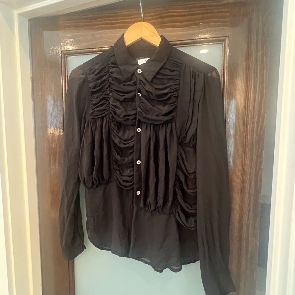 Comme des Garcons Black Ruched Long Sleeve Blouse